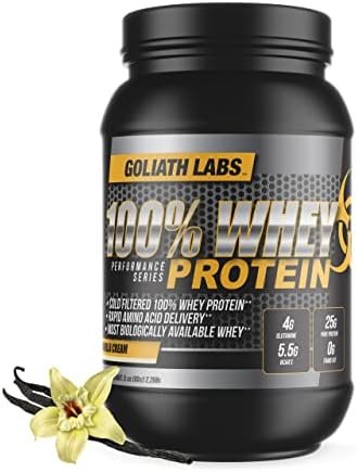Goliath Labs 100% Whey Protein Powder Isolate/Blend | Fast-Absorbing Workout Supplements for Men and Women | 25g of Pure Protein and 5.5g of BCAAs in Each Serv | Vanilla